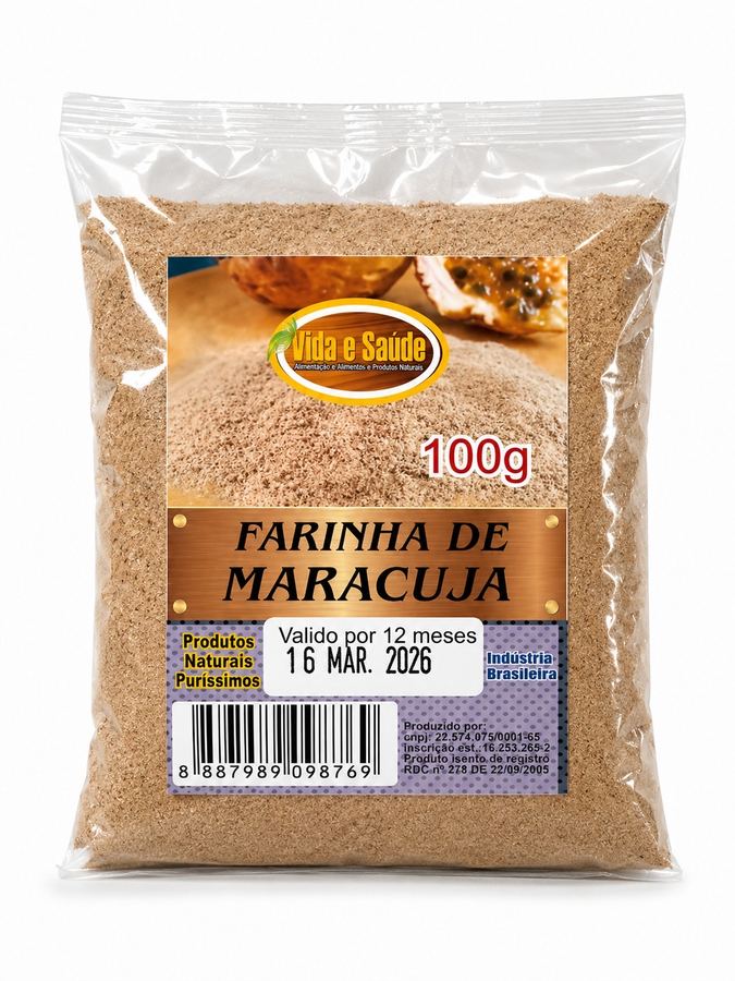 Farinha de Casca de Maracujá Vida e Saúde 100g Rica em Pectina bloqueadora de Gordura